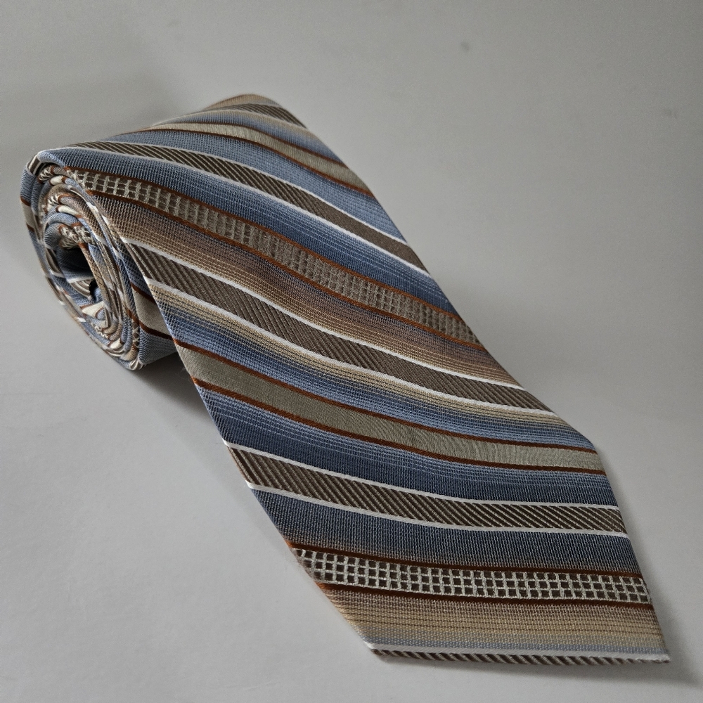 Ferucci Striped Blue Tan 100% Silk Tie